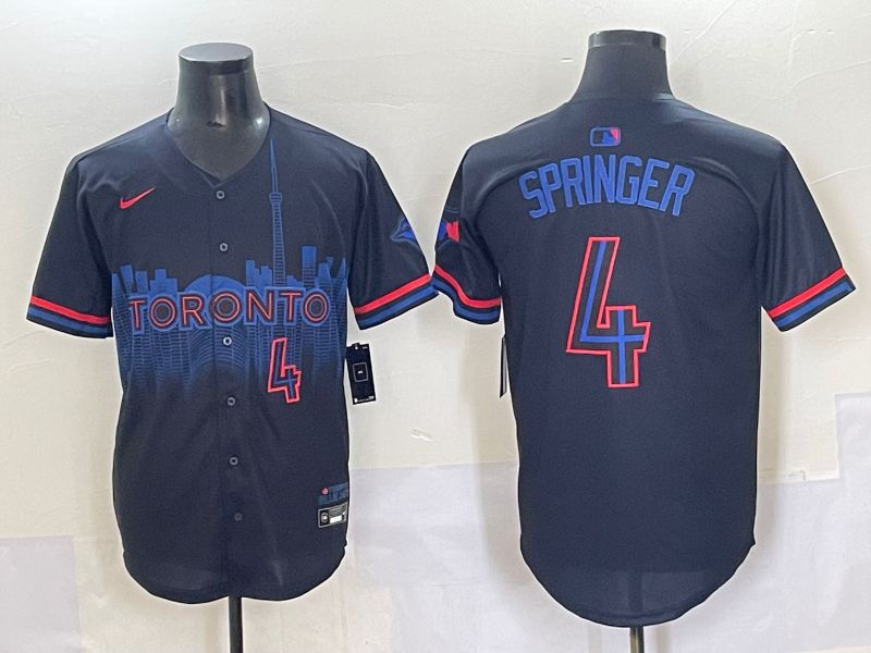 Men 2025 Toronto Blue Jays 4 Springer Black Joint Name Nike MLB Jersey style 14